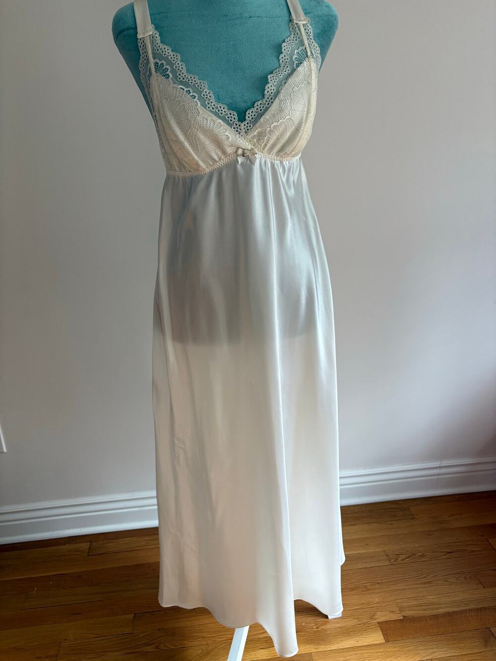 Flora Nikrooz White Satin & Lace Maxi Nightgown - Bridal Coquette Slip Dress